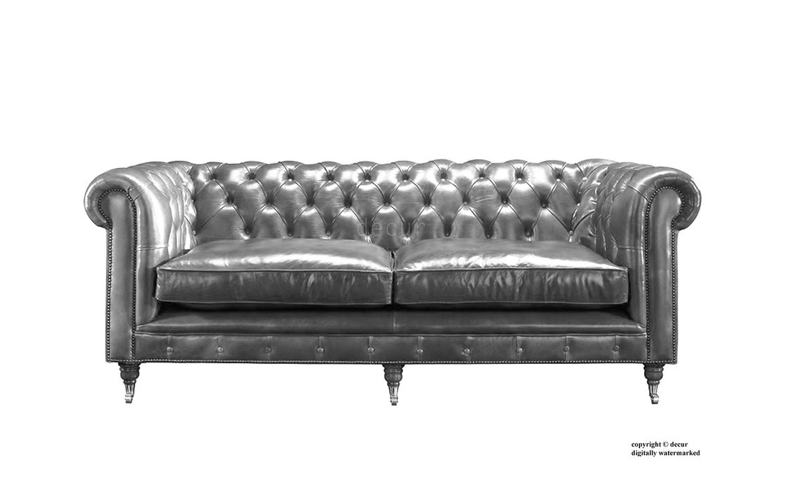 grey leather chesterfield sofa and chair