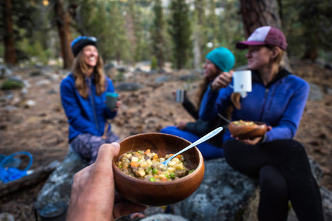 Campers eating Mountain House.