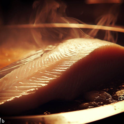 Fish steak being cooked.