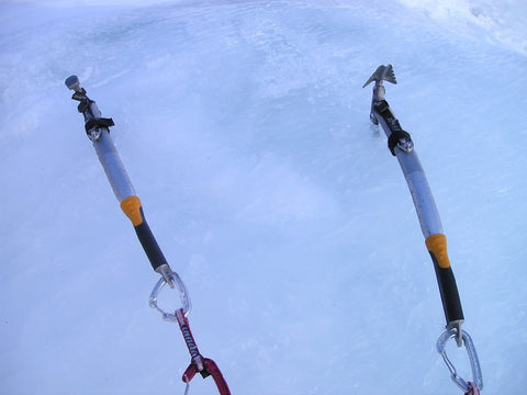 Ice tools that are lodged into the ice.