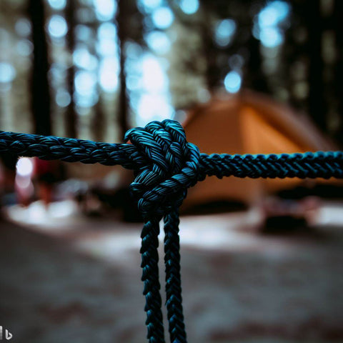 Paracord being used as tripwire around a campsite.