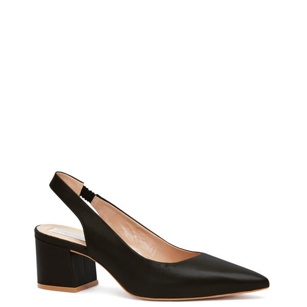 Kathryn Wilson women's leather slingback heel in a black colourway on a ...