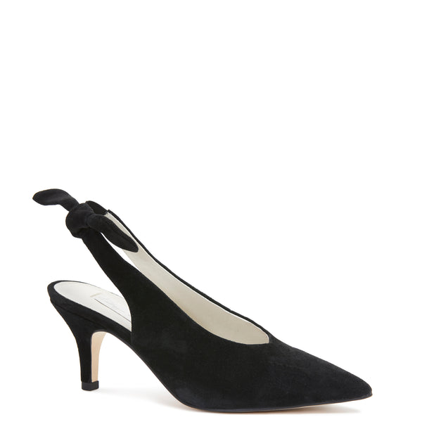 Kathryn Wilson women's suede slingback heel in a black colourway on a ...