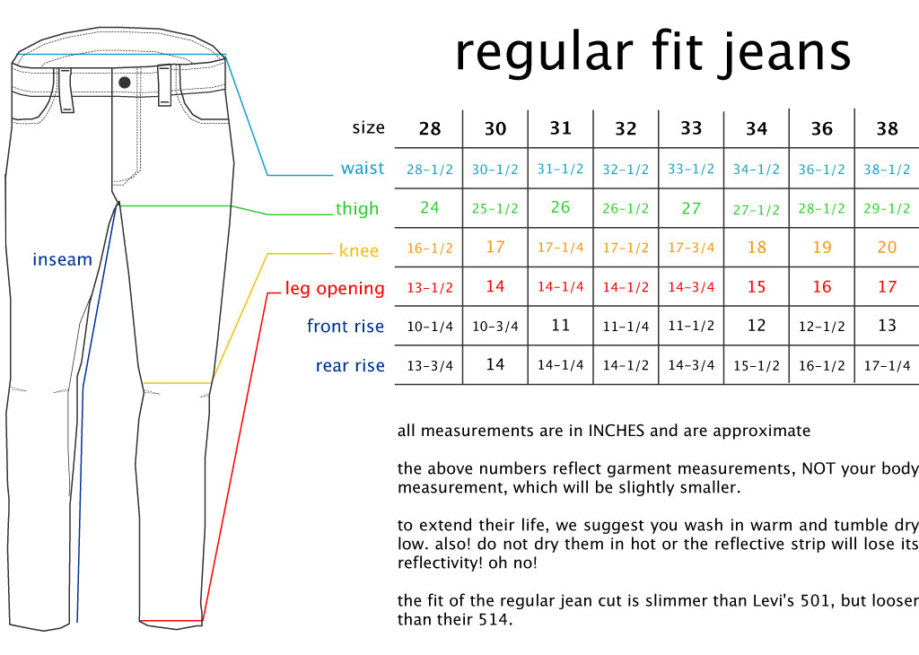 Size Chart / regular jeans – swrve