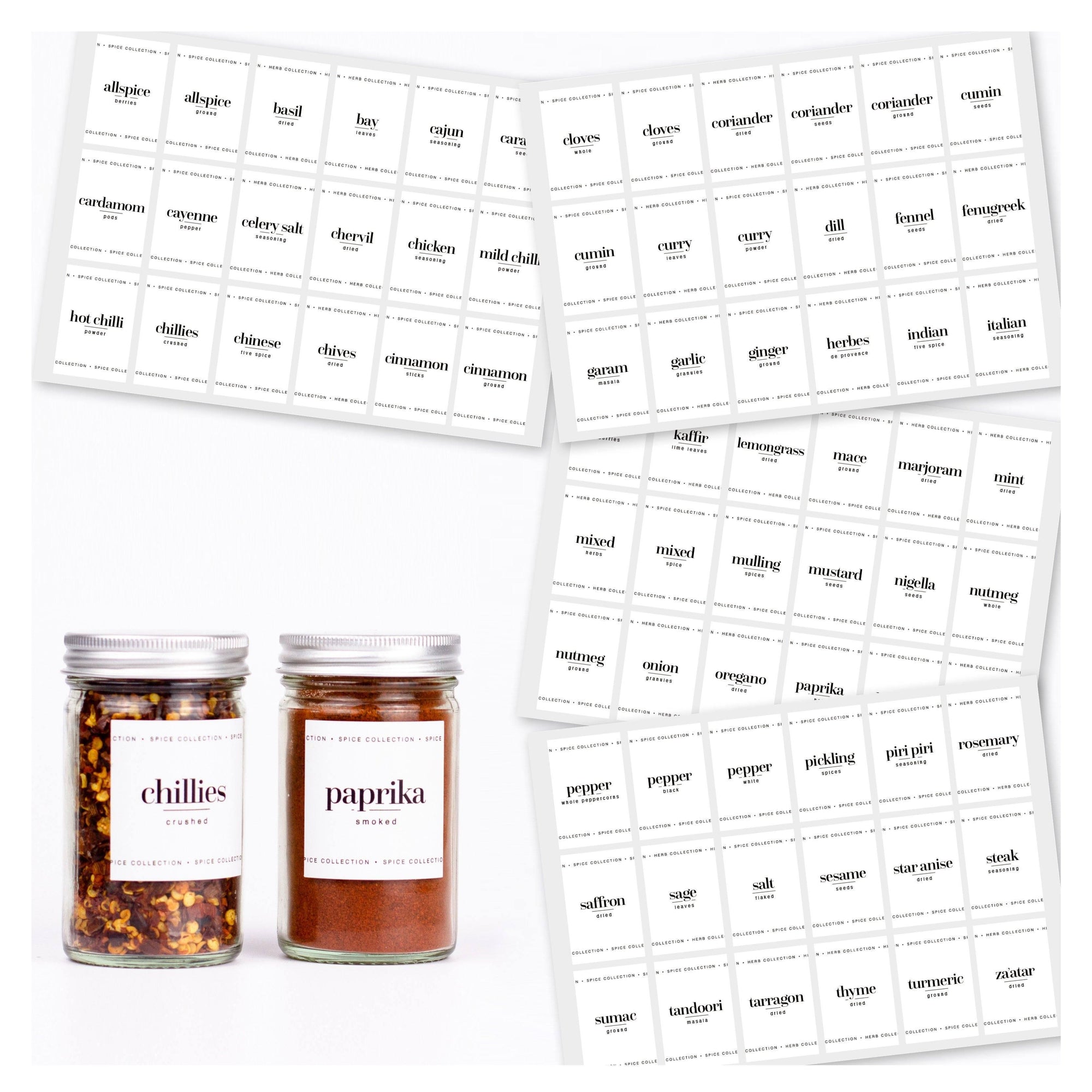 145x Clear Preprinted Label Stickers for Pantry Kitchen Spice Herb