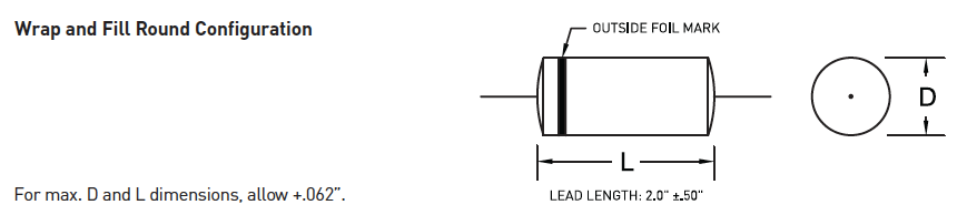 470D Series Audio-optimized Film Capacitor Wrap & Fill Round Configuration Diagram