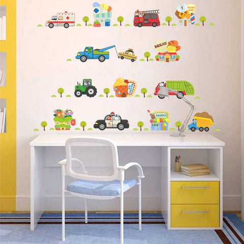 Kids Room Decor Wall Stickers Cartoon Vehicles