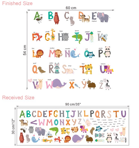 Removable Wall Stickers - Animal Alphabet Sizes
