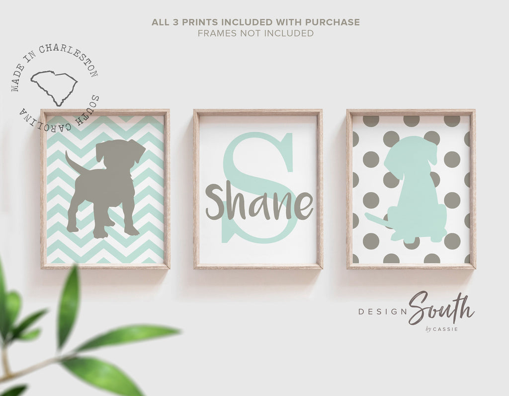Mint green and gray boys nursery, baby boy puppy room decor, boys pers –  Design South