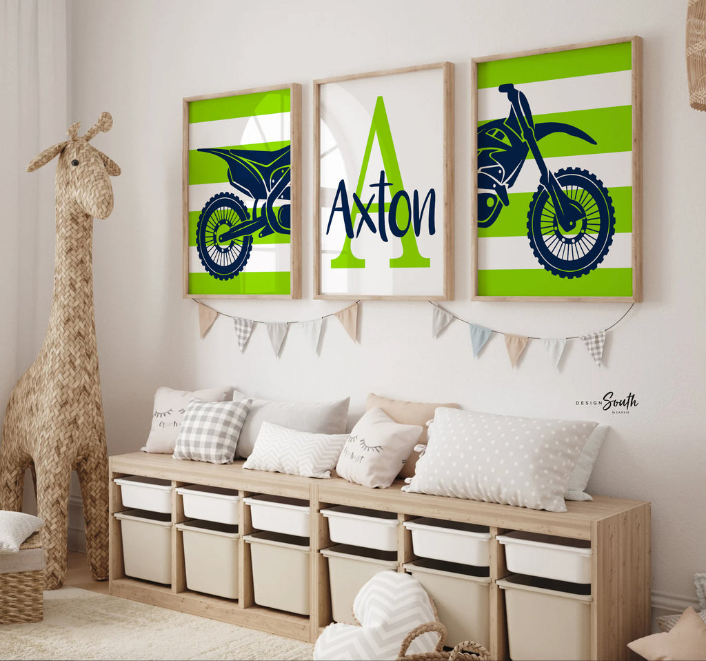 Motocross home decor children, dirt bike toddler art prints