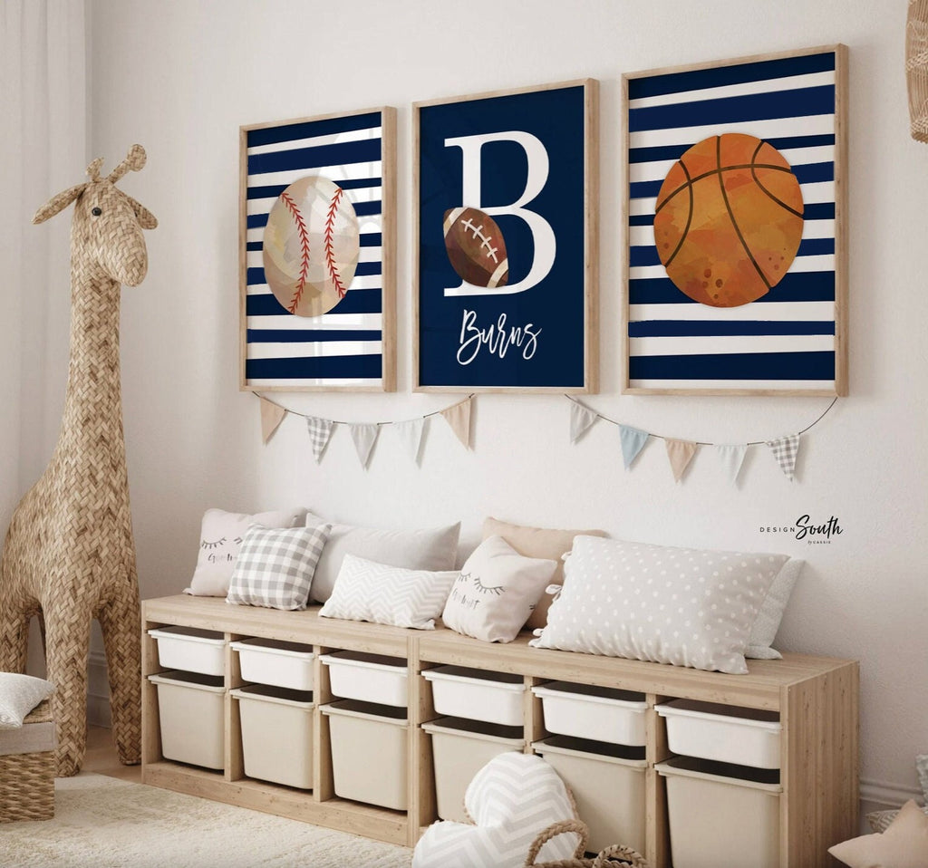 Boys nursery decor sports, boys bedroom decor, monogram print, navy bl – Design  South