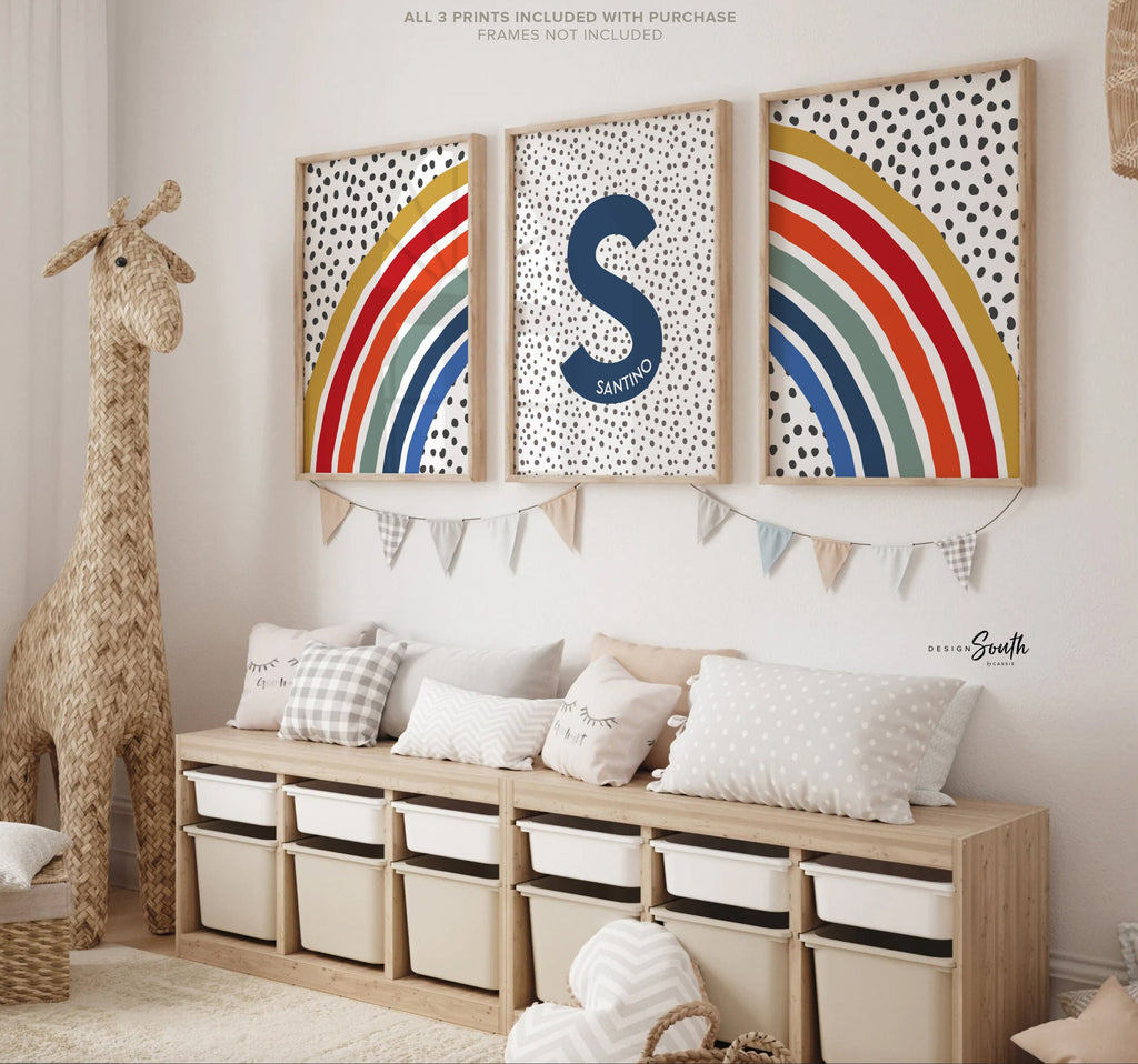 Blue boy nursery, boy monogram, blue rainbow baby room, rainbow silver –  Design South