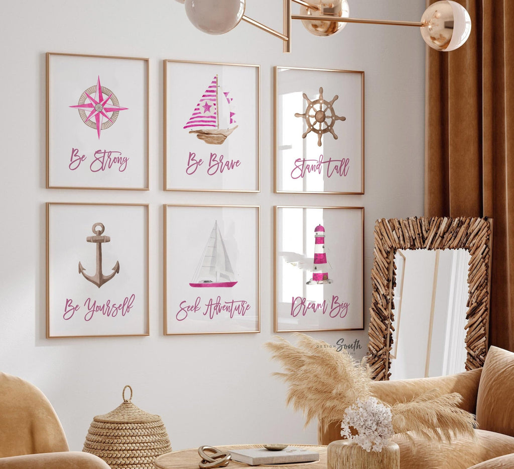 Nautical girl room art, anchor ship wheel sailboat collection nautical –  Design South