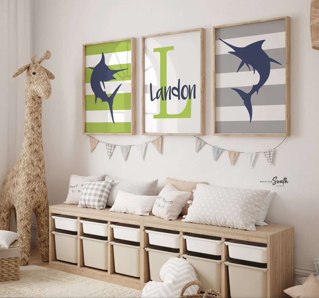 Marlin fish gift for boy, deep sea fishing wall art prints fishing nur –  Design South