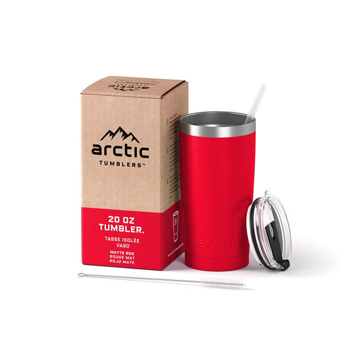 Arctic Tumblers Stainless Steel Camping & Travel Tumbler with Splash Proof Lid and Straw, Double Wall Vacuum Insulated, Premium Insulated Thermos (20 oz Tumbler + Handle, Stainless Steel)