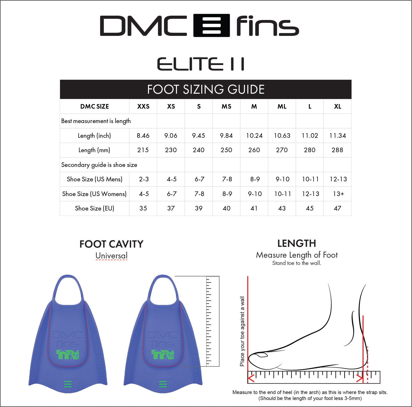 Sizing Guide DMC Fins Europe