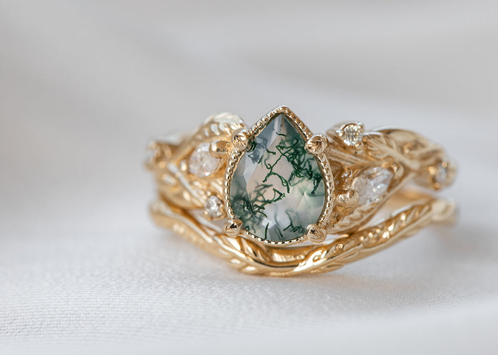 Moss Agate Engagement Ring Sets