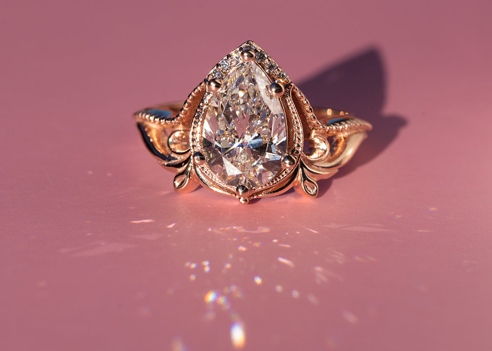 Unique lab grown diamond engagement ring