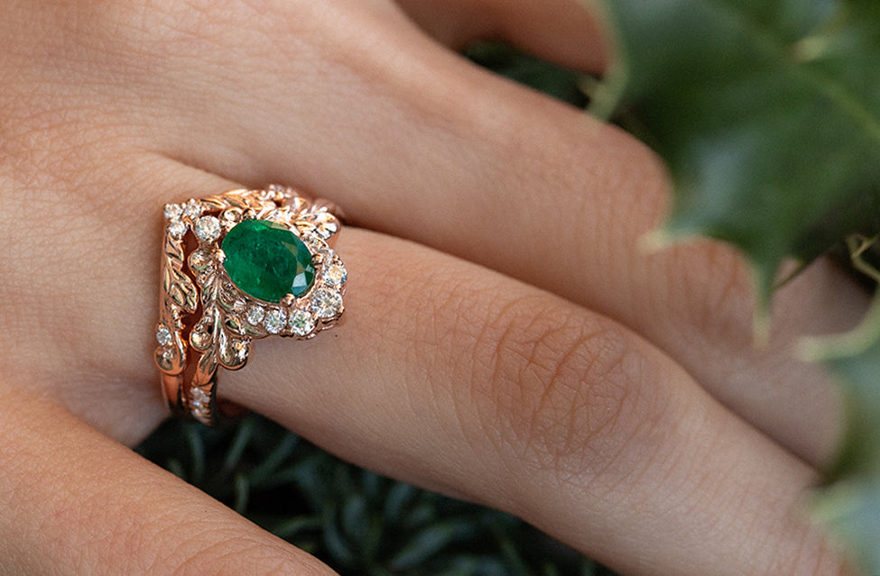 Salt and pepper diamond ring, engagement ring, leaf design ring, uniqu –  Amunet Jewelry