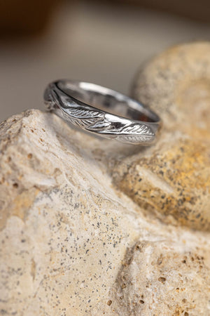 Bridal Set with Accented Leaf Wedding Band | Jewelry by Johan - 11.75 / 14k  White Gold - Jewelry by Johan