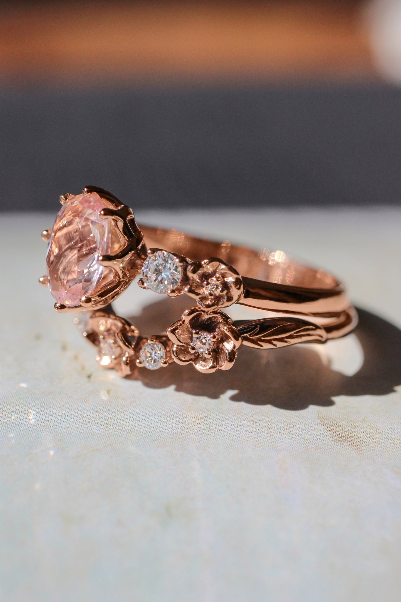 7.95ct Pear Peach Pink Morganite Ring with Filigree