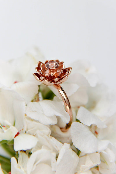 Morganite engagement ring, lotus flower ring - Eden Garden Jewelry™