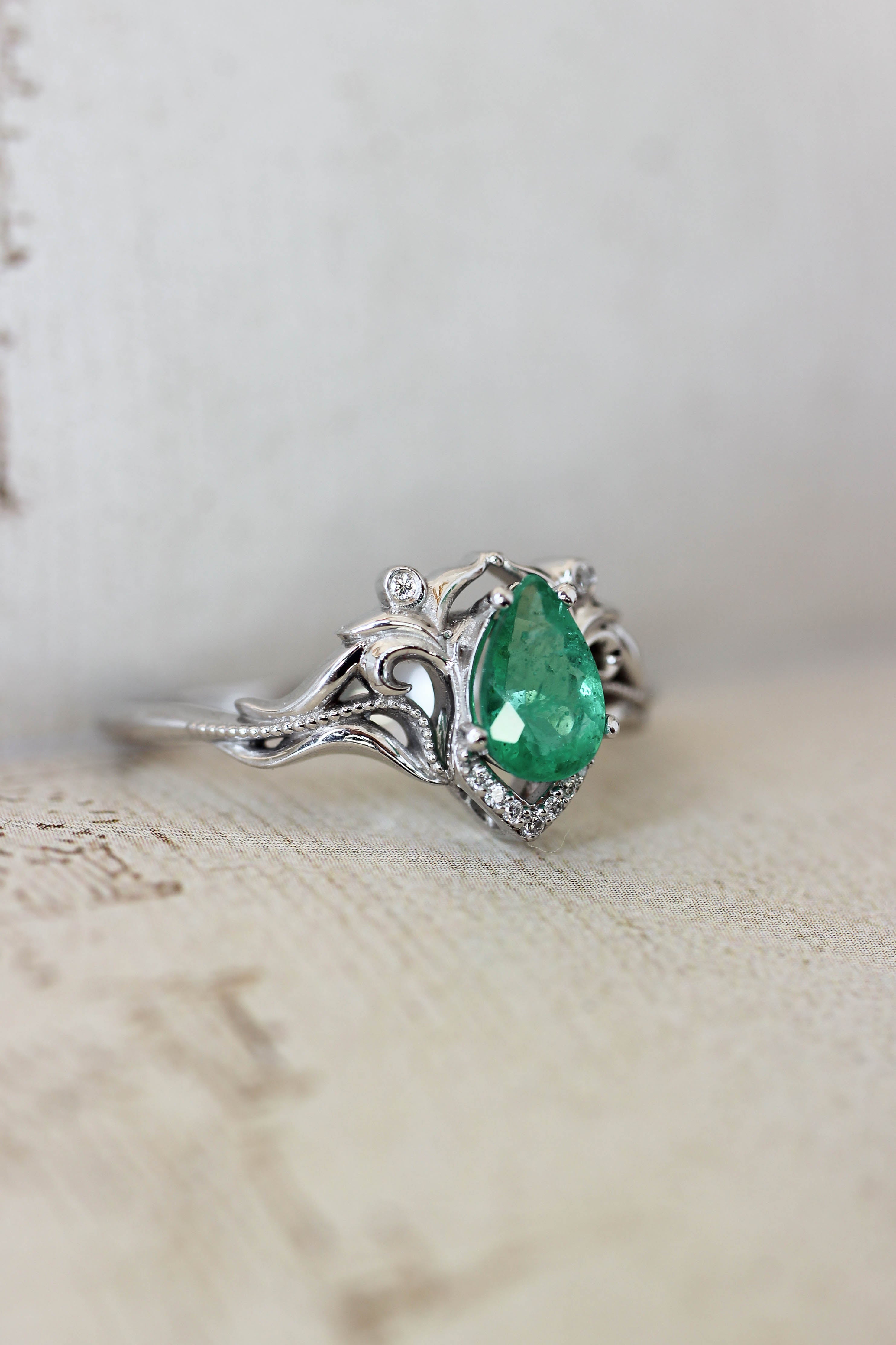 Natural emerald and diamonds engagement ring / Lida small | Eden Garden ...