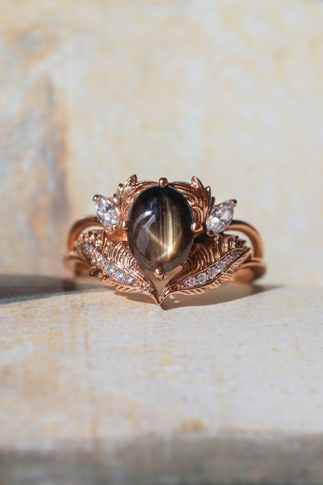 Black star sapphire engagement ring with moissanites / Adonis | Eden ...