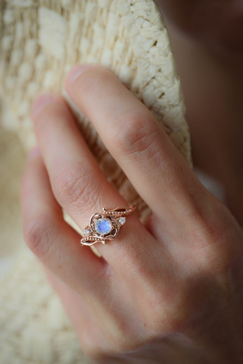 rainbow moonstone and diamond ring