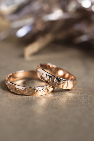 Wedding Bands Set for Couple, Saw Wood Rings