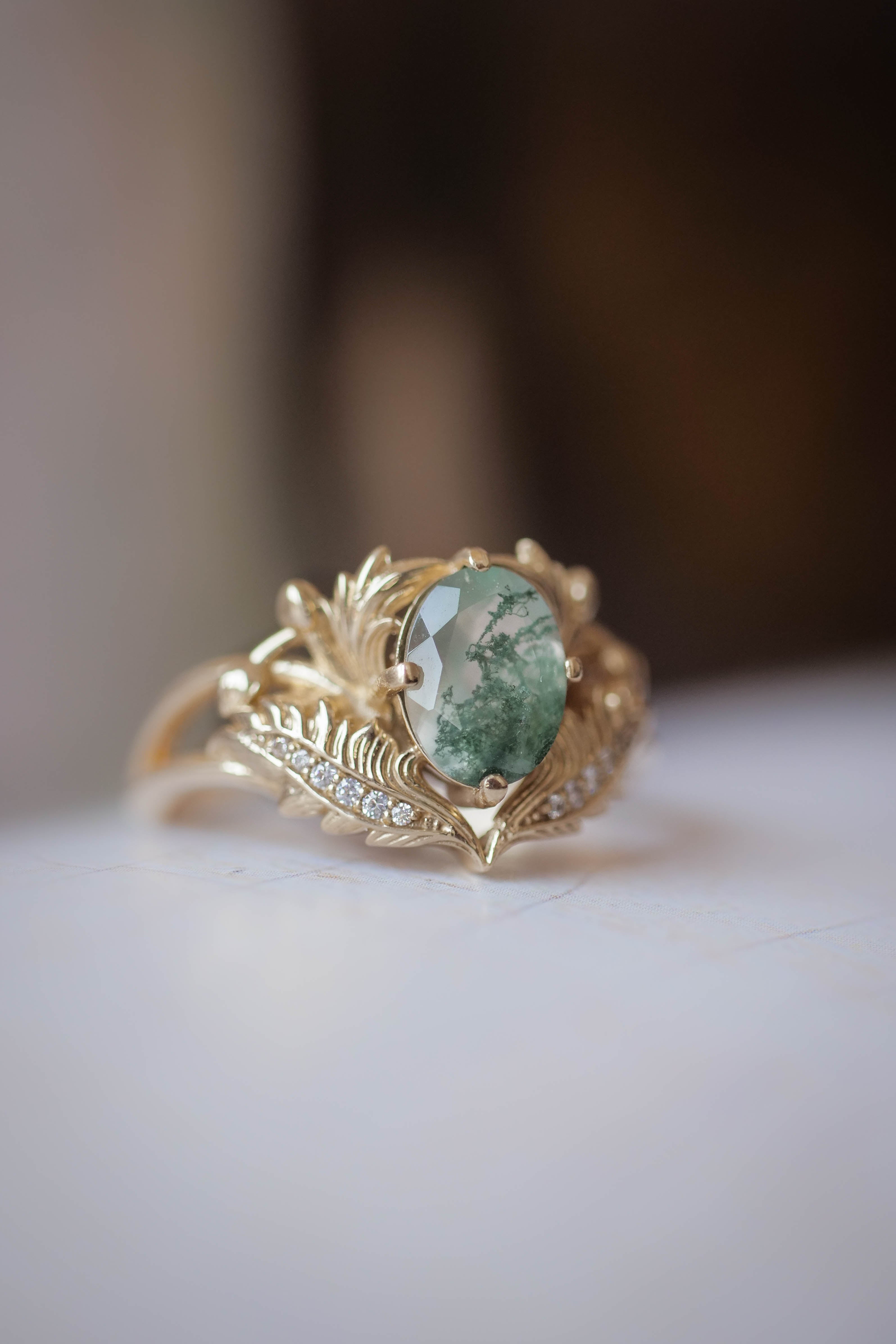 Moss agate and diamonds engagement ring / Adonis | Eden Garden Jewelry™