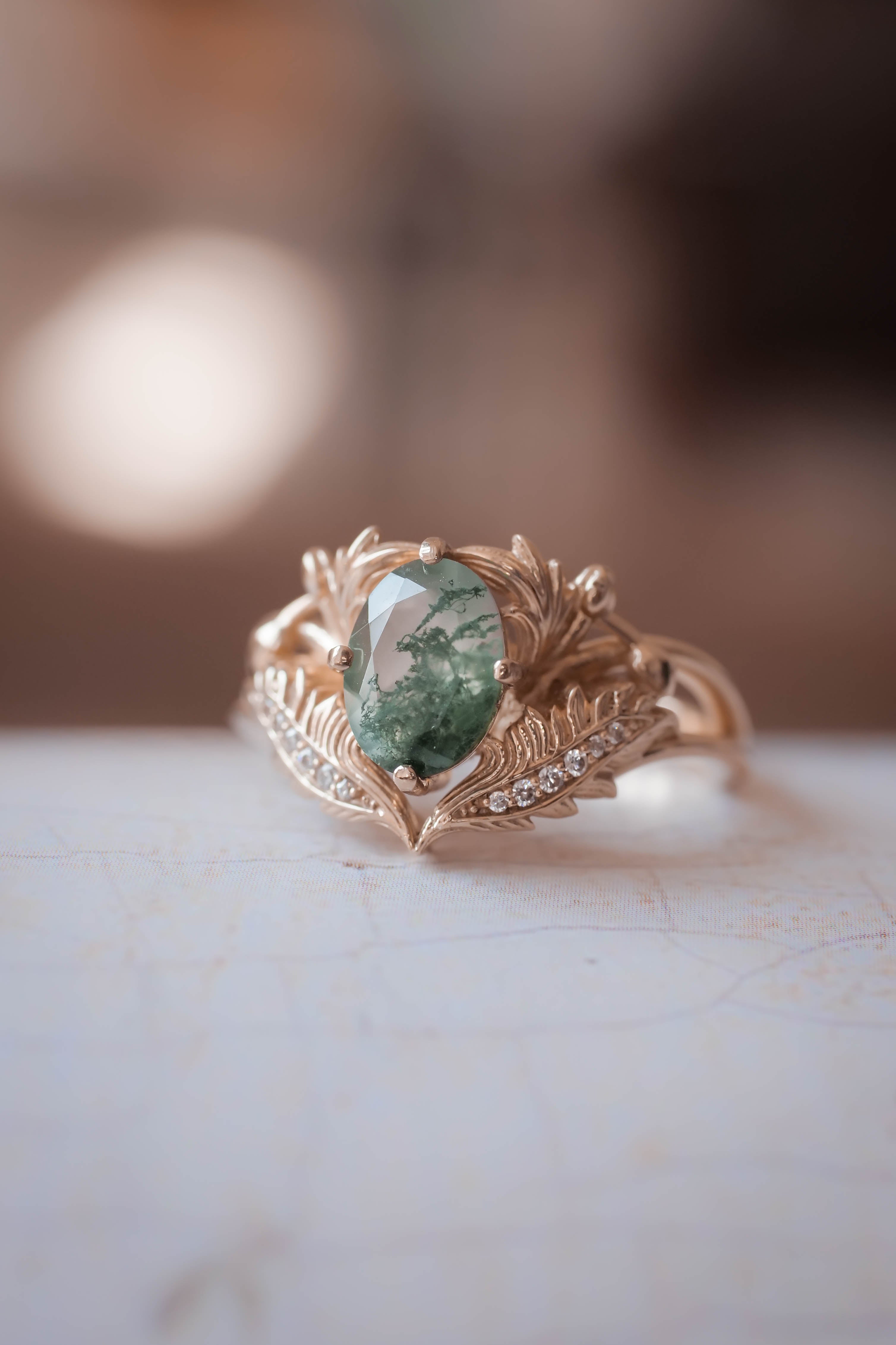 Moss agate and diamonds engagement ring / Adonis | Eden Garden Jewelry™