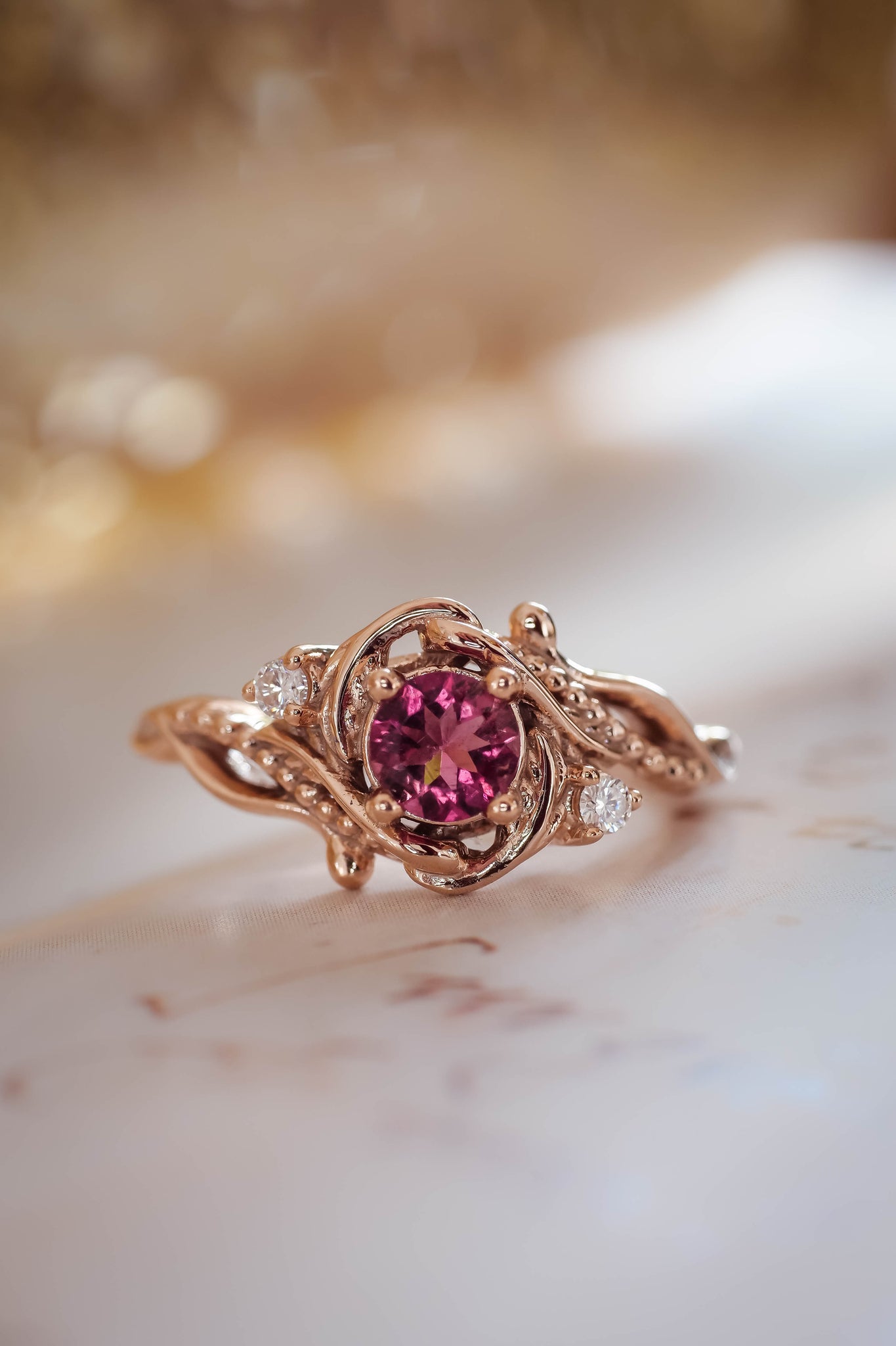 Pink tourmaline engagement ring with diamonds / Silvestra