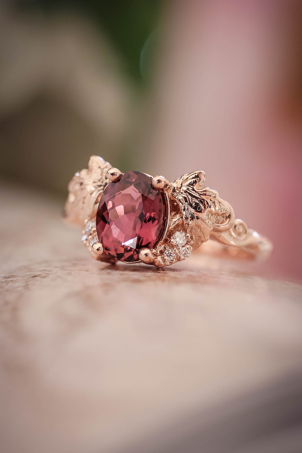 Pink tourmaline engagement ring with diamonds / Silvestra