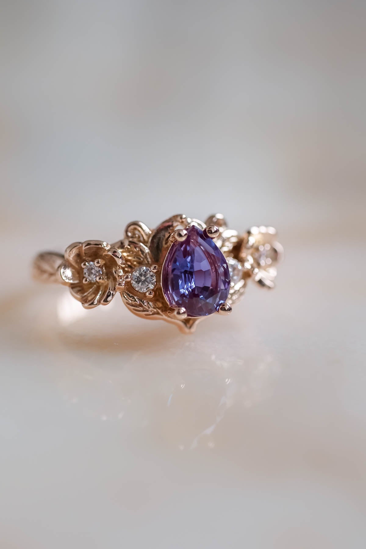 Engagement ring with pear cut alexandrite in rose gold / Adelina | Eden ...