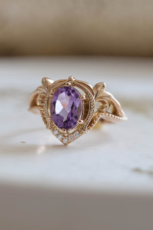 Amethyst Engagement Ring Set Rose Gold Amethyst Ring Vintage Marquise  Diamond Ring Crown Matching Stacking Wedding Promise Bridal Ring Set - Etsy