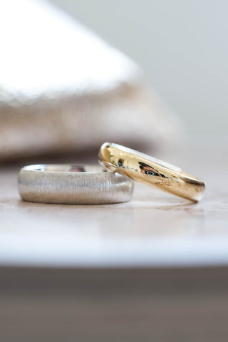 Wedding rings set for couples: classic satin finish band, classic polish finish band - Eden Garden Jewelry™