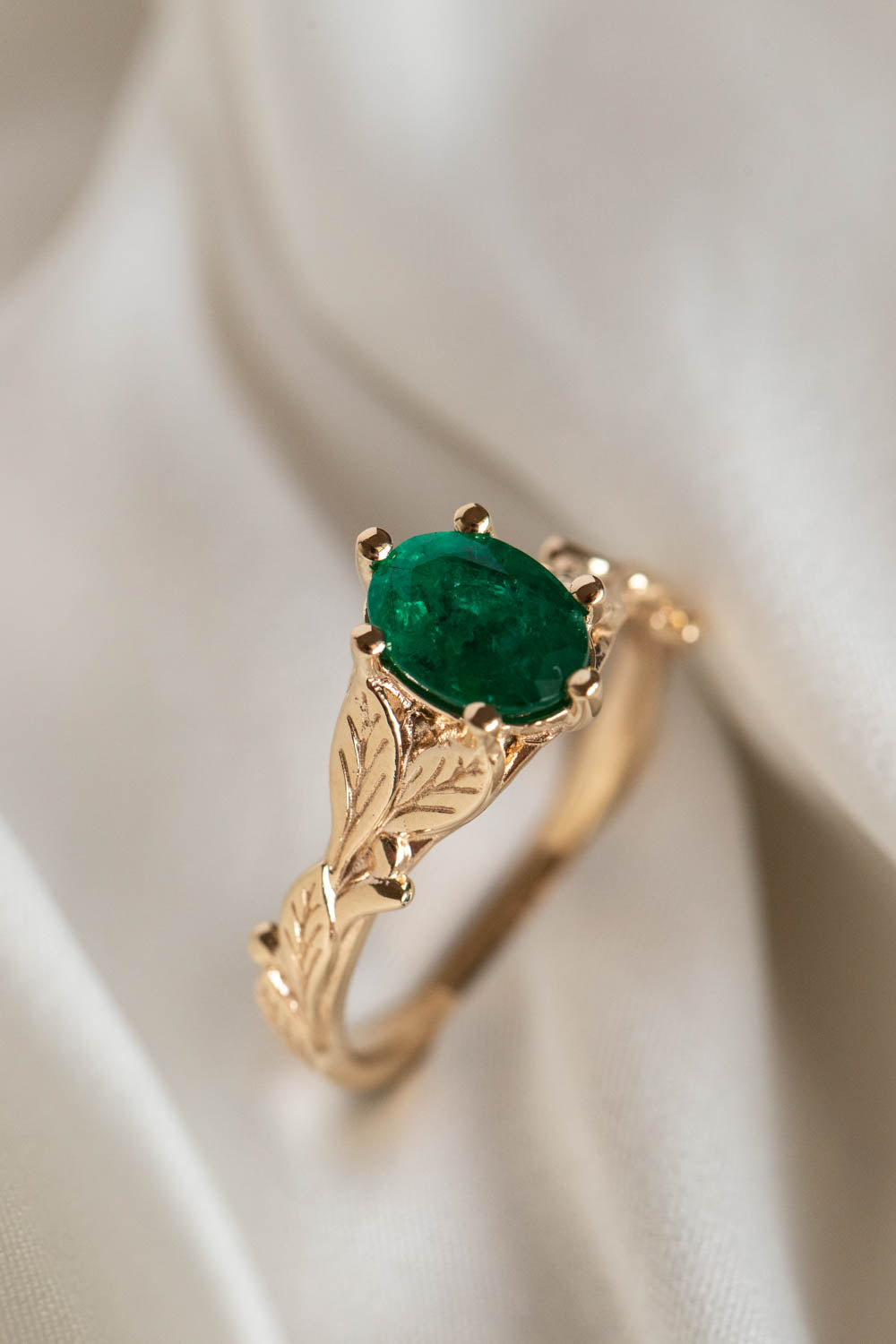 Natural Emerald Engagement Ring Gold Nature Inspired Engagement Ring Freesia Eden Garden 4250