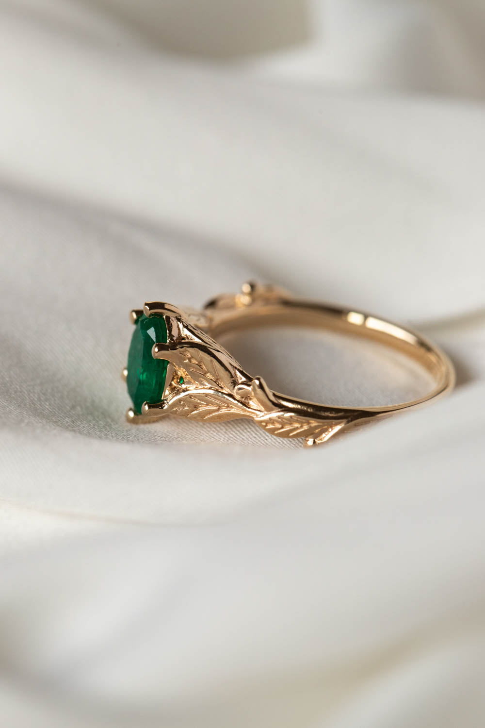 Natural Emerald Engagement Ring Gold Nature Inspired Engagement Ring Freesia Eden Garden 2192