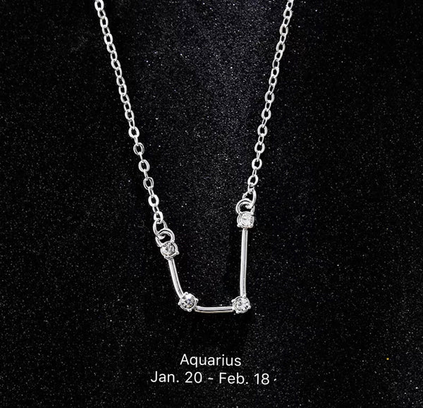 Twelve Zodiac Necklaces, Monthly Constellation-925 Solid Silver Necklace-Month Birthday Horoscope Astrology Gifts CZ Diamonds Starts Dainty