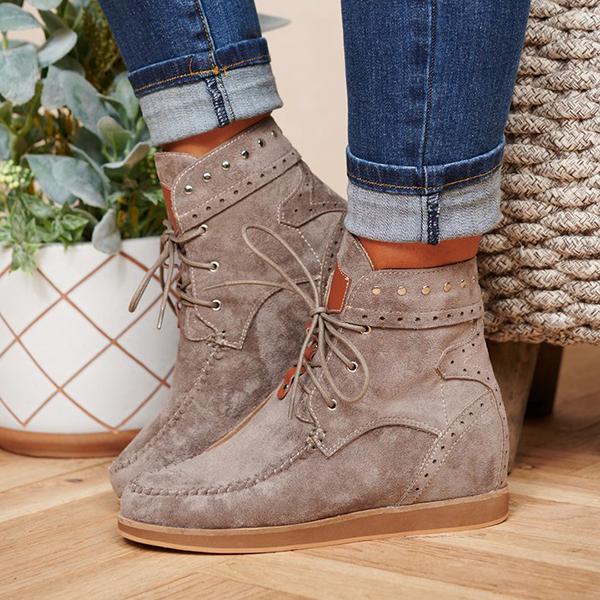 Popgoing Faux Suede Lace Up Booties