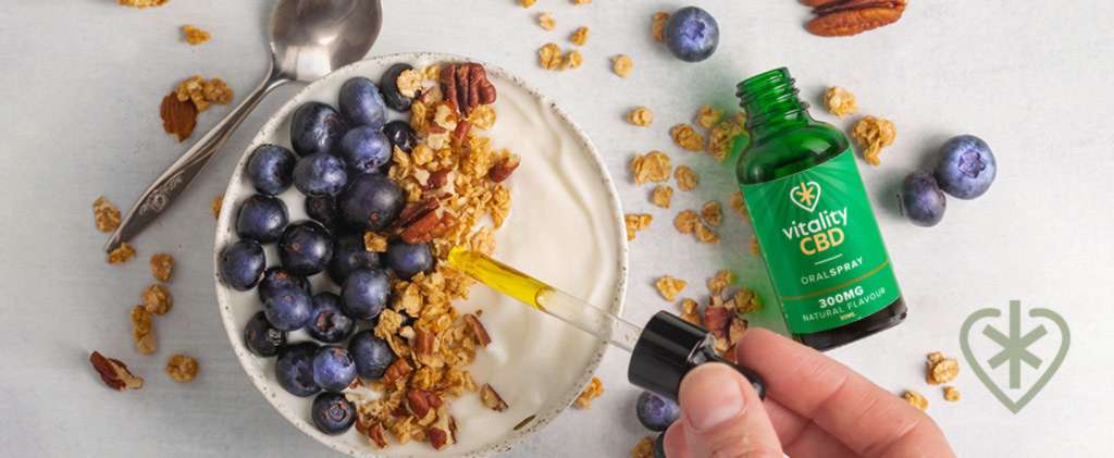 CBD Oil Being Added to Breakfast Meal.
