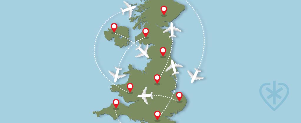 Planes flying over a map of Great Britain with CBD.