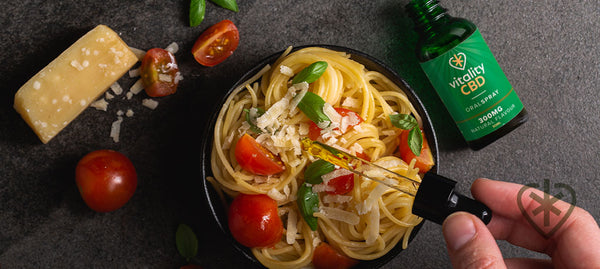 A healthy spaghetti meal with added Vitality CBD drops