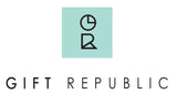 Logo der Marke Gift Republic - Schriftzug mit Kurzform in türkisem Hintergrund