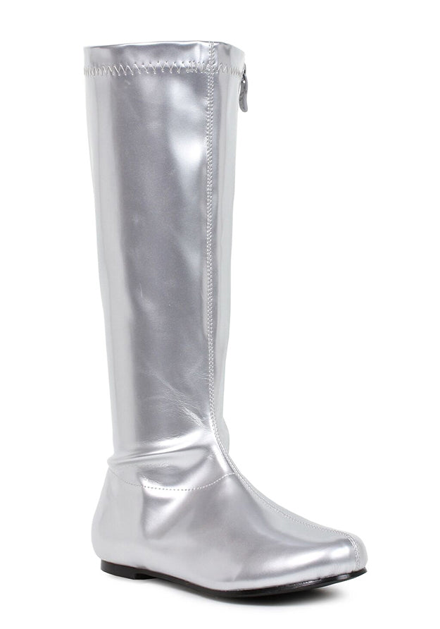 Silver 1 Inch Heel Knee High Boots 
