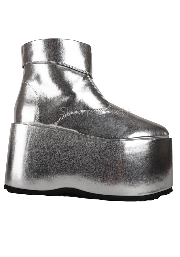 silver platform gogo boots