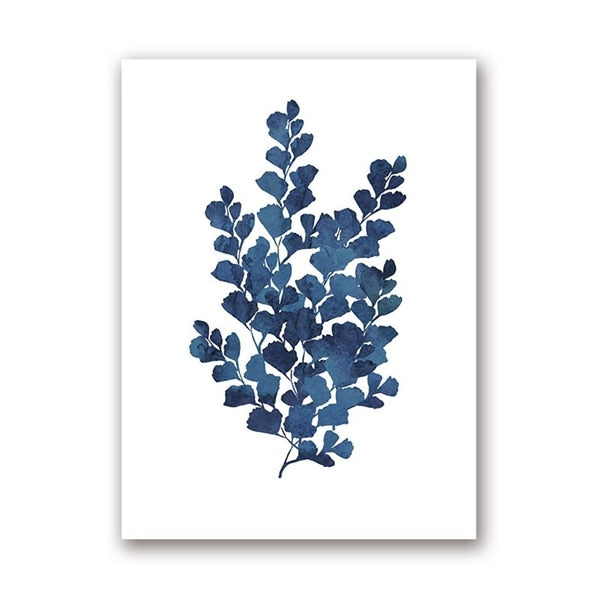 Ink Blue Watercolor Fern Prints