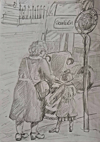 Sketch inspired by my mam's childhood shopping trip with her mother - Parade Handmade