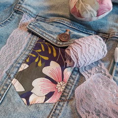 Denim Jacket Pocket Upstyled with Floral Material and Lace - Parade Handmade